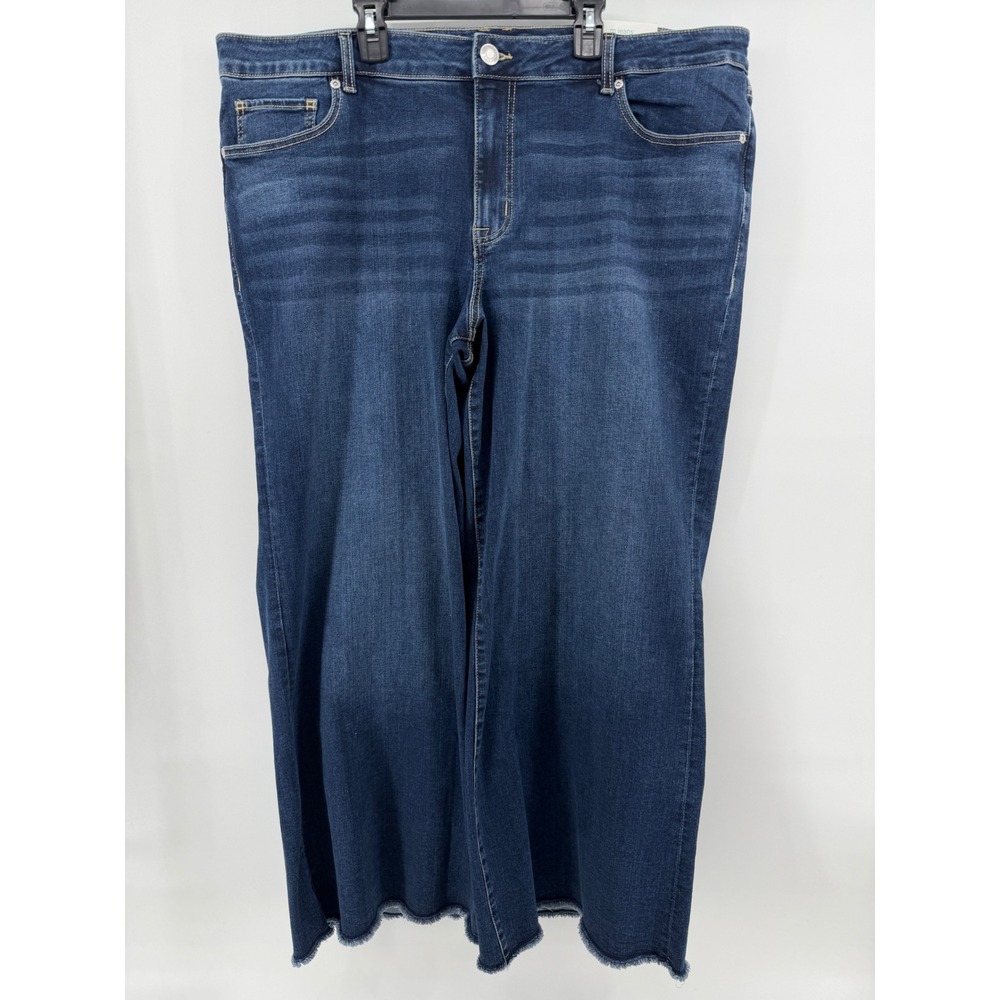 Maurices High Rise Wide Leg Jeans Dark Wash Frayed Hem Womens 22W Denim Pants
